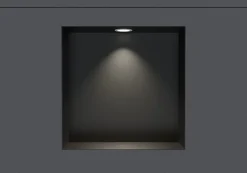 Bernstein Niche murale douche étanche en acier inox avec Spot LED, étagère douche encastrable - 20x30x10cm (HxLxP) - Noir, 1x Spot Blanc mat