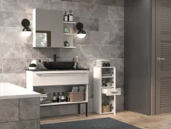 Autres NINA - Meuble salle de bain 2 portes + 1 tiroir - 30x30x85cm - Colonne basse rangement SDB* Meuble De Salle De Bains Faible Profondeur|Colonne De Salle De Bains
