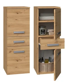 Autres NINA - Meuble salle de bain 2 portes + 1 tiroir - 30x30x85cm - Colonne basse rangement SDB