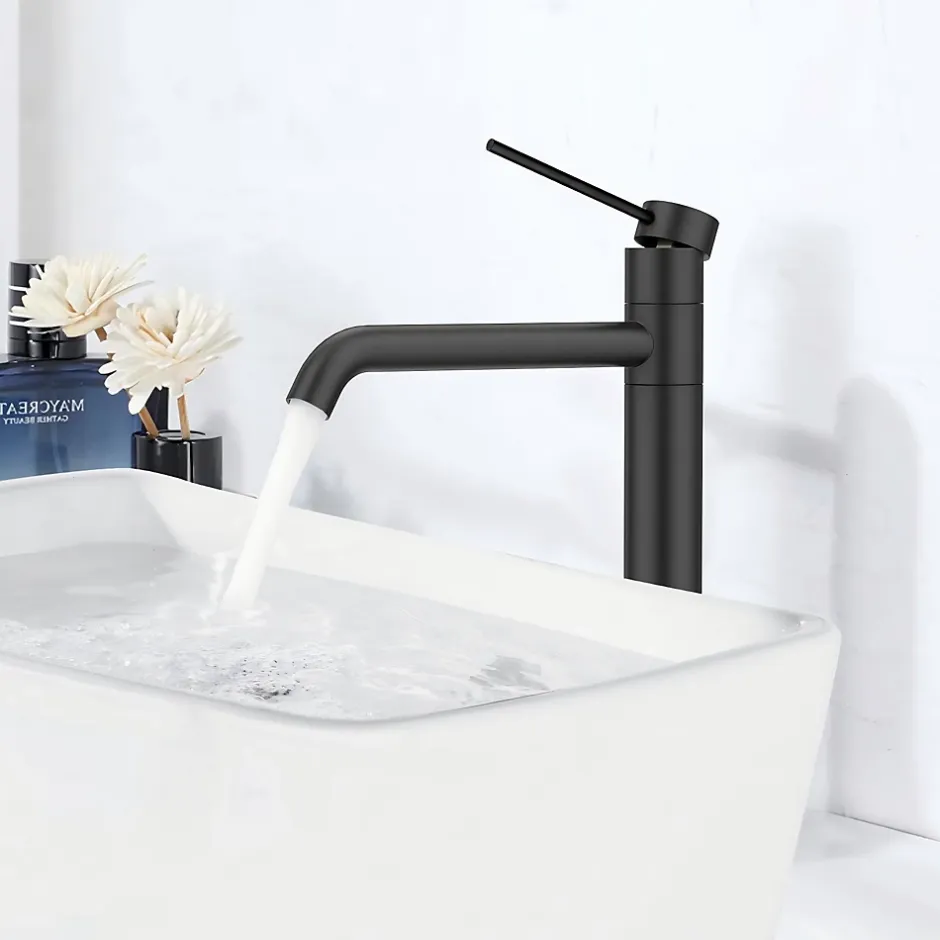 Homelody Noir Mitigeur de Lavabo Robinet Salle de Bain Haut Robinet pour Vasque Bec Pivotant en Inox SS304 pour Salle de Bain