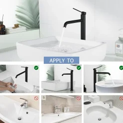 Homelody Noir Mitigeur de Lavabo Robinet Salle de Bain Haut Robinet pour Vasque Bec Pivotant en Inox SS304 pour Salle de Bain