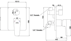 Invena Noir/Or Rose Laiton Mur Cache Melangeur Douche Robinet Simple Levier Unique avec Bouton Douchette/Pluie* Robinet De Douche