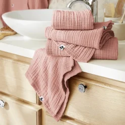 Altobuy OUREA - Serviette de Bain 90x150cm Gaze de Coton Rose pêche