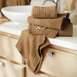 Altobuy OUREA - Serviette de Bain 90x150cm Gaze de Coton Camel