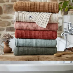 Altobuy OUREA - Serviette de Toilette 50x90cm Gaze de Coton Terracotta