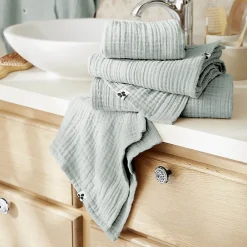 Altobuy OUREA - Serviette de Toilette 50x90cm Gaze de Coton Eucalyptus* Serviette De Toilette