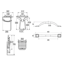 Pellet Pack avec siège de douche PMR escamotable noir mat + 2 barres d'appui 42,5 cm