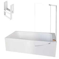 Jacob Delafon Pack baignoire bain douche 160 x 85 Malice version droite blanc mat + tablier en angle + pare bain + étagère