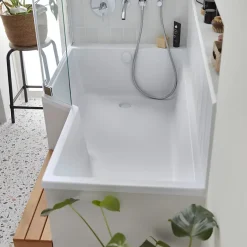 Jacob Delafon Pack baignoire bain douche 170 x 90 Neo version gauche + pare bain chromé + tablier de baignoire en angle* Baignoire Droite