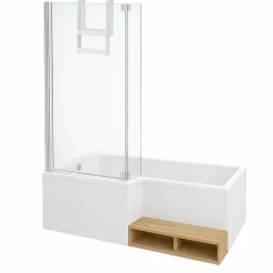 Jacob Delafon Pack baignoire bain douche 180 x 90 Neo version gauche + pare bain chromé + tablier de baignoire en angle