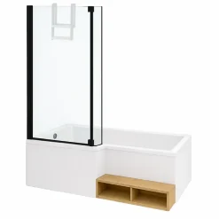 Jacob Delafon Pack baignoire bain douche 180 x 90 Neo version gauche + pare bain noir mat + tablier de baignoire en angle