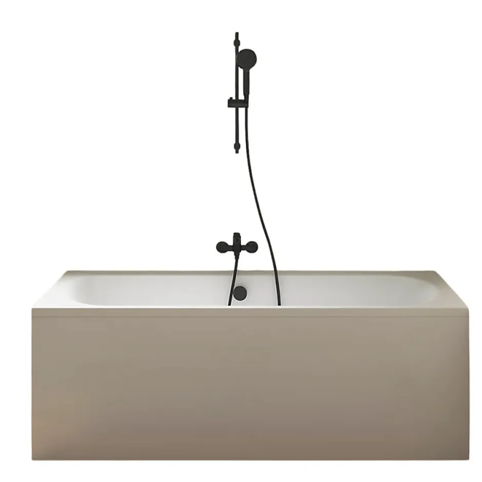 Jacob Delafon Pack baignoire droite 170 x 75 Elise + tablier niche + pommeau et mitigeur bain noir mat Aimé + vidage* Baignoire Droite