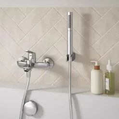 Jacob Delafon Pack baignoire droite 180 x 80 Elise + mitigeur bain douche chromé + vidage