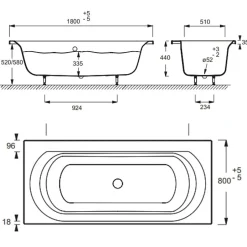 Jacob Delafon Pack baignoire droite 180 x 80 Elise + mitigeur bain douche chromé + vidage