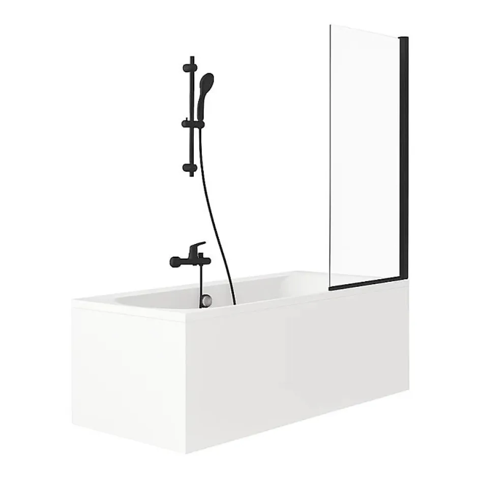 Jacob Delafon Pack baignoire droite 180 x 80 Elise + pack pommeau et mitigeur bain douche noir mat + pare bain noir mat + vidage* Baignoire Droite