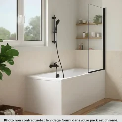 Jacob Delafon Pack baignoire droite 180 x 80 Elise + pack pommeau et mitigeur bain douche noir mat + pare bain noir mat + vidage* Baignoire Droite