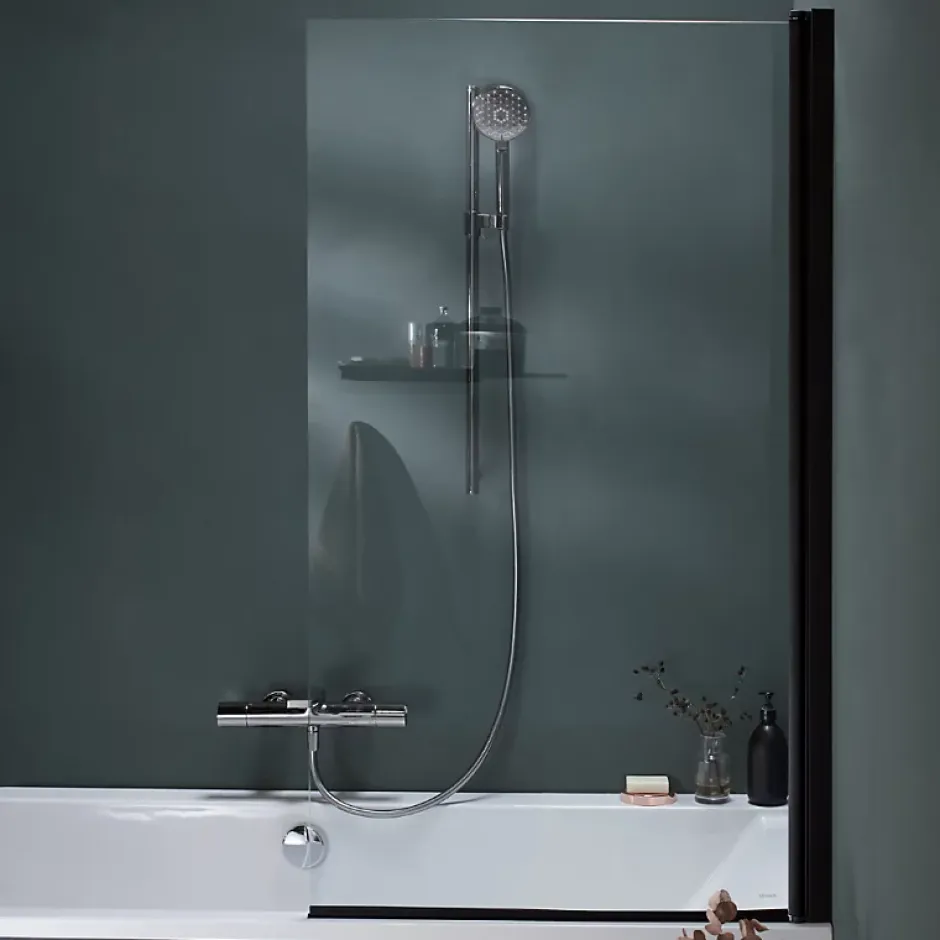 Jacob Delafon Pack baignoire droite 180 x 80 Elise + pack pommeau et mitigeur bain douche noir mat + pare bain noir mat + vidage* Baignoire Droite