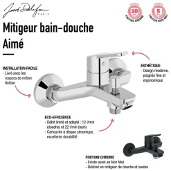 Jacob Delafon Pack baignoire droite 170 x 75 Elise + mitigeur bain douche chromé + vidage* Baignoire Droite