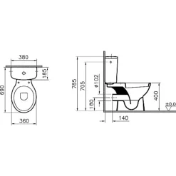 Vitra Pack blanc WC NORMUS complet avec réservoir 3/6L sortie horizontale - - 9780B003-0599* Wc À Poser
