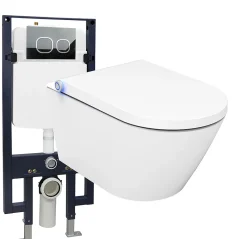 Bernstein Pack Bâti-support G3008 + Toilettes Japonais céramique, WC lavant japonais - 38,4x59,3x38cm - Basic 1102 - Plaque verre noir* Wc Japonais