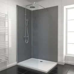 Galedo Pack de 2 panneaux muraux de salle de bains, gris foncé avec profilés chromés, l.120+90 x H.210 x P.0,3 cm, Alucolors* Panneau Mural De Salle De Bains