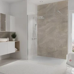 Schulte Pack de 2 panneaux muraux de salle de bains l.100 x H.255 cm, effet pierre taupe sablée, DécoDesign décor* Panneau Mural De Salle De Bains
