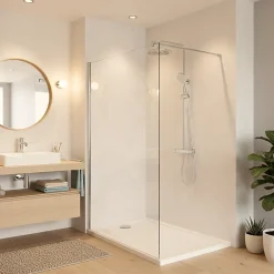 Swiss Aqua Technologies Pack Douche Complet : Paroi Walk-In 120x200 Chrome + Colonne SAT 3 Jets + Receveur Marbre Coulé Blanc 120x90 (SAT120C7PR129W)
