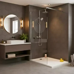 Swiss Aqua Technologies Pack Douche Complet avec Paroi Walk-In 100x200 Chrome + Colonne SAT 3 Jets + Receveur Marbre Coulé Blanc 120x80 (SAT100C7PR128W)* Receveur De Douche