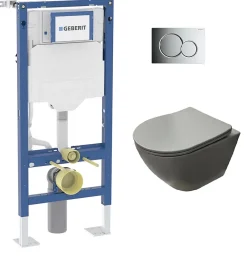 Geberit Pack UP320 + Cuvette sans bride KELOS Flush Gris Clair + Plaque Sigma Chromé Brillant