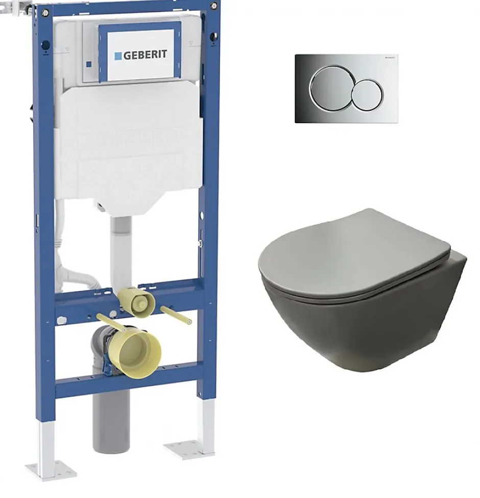 Geberit Pack UP320 + Cuvette sans bride KELOS Flush Gris Clair + Plaque Sigma Chromé Brillant