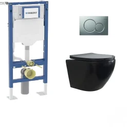 Geberit Pack UP320 + Cuvette sans bride KELOS Noir Flush Mat + Plaque Sigma Chromé Mat* Wc Suspendu