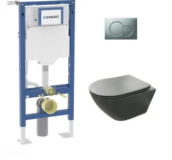 Geberit Pack UP320 + Cuvette sans bride KELOS Flush Gris Foncé + Plaque Sigma Chromé Mat