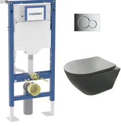 Geberit Pack UP320 + Cuvette sans bride KELOS Flush Gris Foncé + Plaque Sigma Chromé Brillant* Wc Suspendu