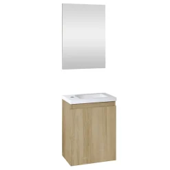 Planète Bain Pack lave mains avec miroir Porto Chêne hamilton - Marque allibert* Ensemble Meuble De Salle De Bains
