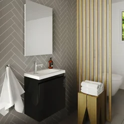 Planète Bain Pack lave mains avec miroir Porto Noir brillant - Marque allibert* Lave-Mains