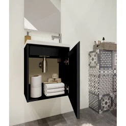 Planète Bain Pack lave mains avec miroir Porto Noir brillant - Marque allibert* Lave-Mains