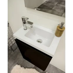Planète Bain Pack lave mains avec miroir Porto Noir brillant - Marque allibert* Lave-Mains