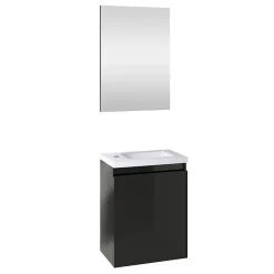 Planète Bain Pack lave mains avec miroir Porto Noir brillant - Marque allibert* Lave-Mains