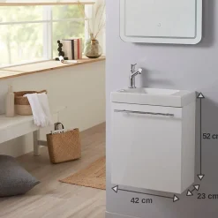 Planète Bain Pack lave-mains Blanc brillant - Robinetterie Eau froide à gauche - L.42.5 X H.52.5 cm - Hamac 2