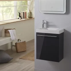Planète Bain Pack lave-mains Gris anthracite - Robinetterie Eau froide à gauche - L.42.5 X H.52.5 cm - Hamac 2* Lave-Mains