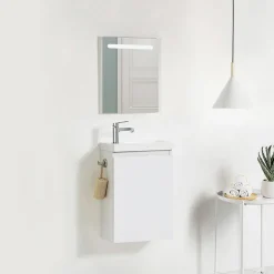 Bain-Bain Pack Meuble Lave-main prémonté blanc-Vasque blanche-Robinet chromé- Crochet chromé -* Lave-Mains
