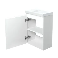 Bain-Bain Pack Meuble Lave-main prémonté blanc-Vasque blanche-Robinet chromé- Crochet chromé -* Lave-Mains