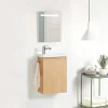 Bain-Bain Pack Meuble Lave-main prémonté bois-Vasque blanche-Robinet chromé- Crochet chromé -* Lave-Mains