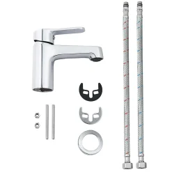 Bain-Bain Pack Meuble Lave-main prémonté bois-Vasque blanche-Robinet chromé- Crochet chromé -* Lave-Mains