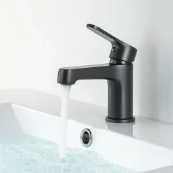 Bain-Bain Pack Meuble Lave-main prémonté blanc-Vasque blanche-Robinet noir- Crochet noir -