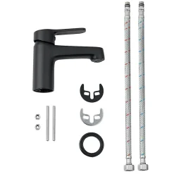 Bain-Bain Pack Meuble Lave-main prémonté bois-Vasque blanche-Robinet noir- Crochet noir -