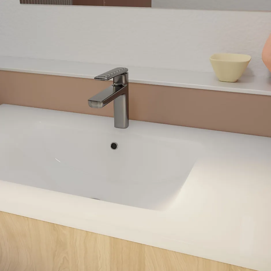 Aurlane Pack Meuble Salle de Bains 80 cm Chêne Clair, 3 tiroirs avec Vasque Céramique - XENOS* Meuble Vasque