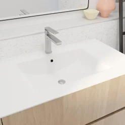 Aurlane Pack Meuble Salle de Bains 80 cm Chêne Clair, 2 tiroirs avec Vasque Céramique - XENOS