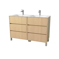 Aurlane Pack Meuble Salle de Bains 120 cm Chêne Clair, 6 tiroirs avec Vasque Céramique - XENOS