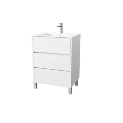 Aurlane Pack Meuble Salle de Bains 60 cm Laqué Blanc, 3 tiroirs avec Vasque Céramique - XENOS* Meuble Vasque